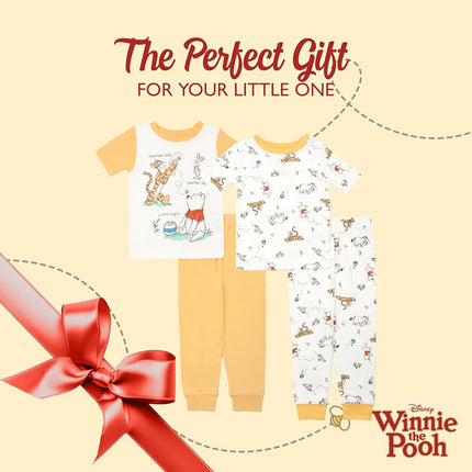 Disney 4 Pieces Soft Cute Kids Unisex Boys Girls Pajamas Set, Winnie and His Friends, 12 Months