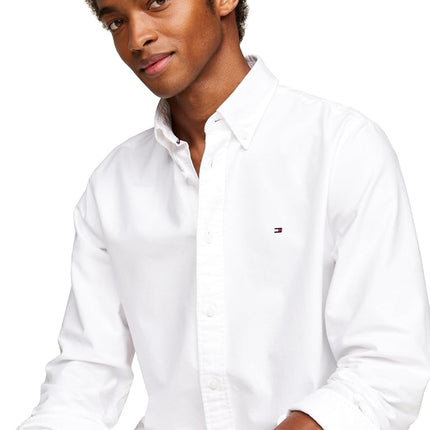 Tommy Hilfiger Mens Short Sleeve Oxford Shirts in Regular Fit, Men's Button Down Shirts, White, Large
