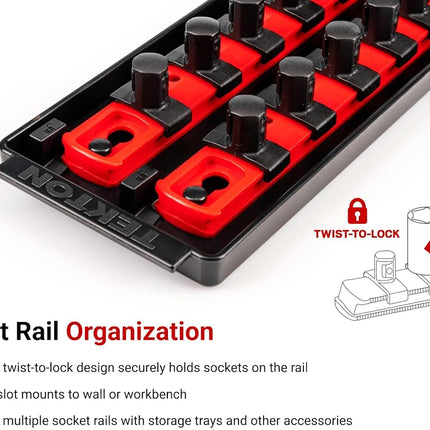 TEKTON 1/2 Inch Drive Deep 12-Point Socket Set with Rails and Tray, 23-Piece (10-32 mm) | SHD92121