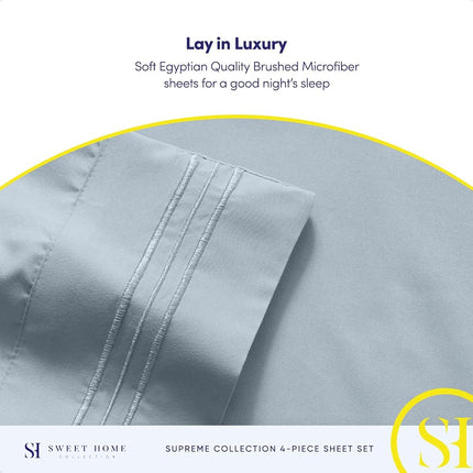 Sweet Home Collection Luxury Bedding Set with Flat, Fitted Sheet, 2 Pillow Cases, Microfiber, Misty Blue, Full