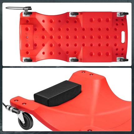 CAAP DRIVEN 40" Low-Profile Plastic Rolling Mechanic's Floor Creeper with Built-in LED Light, Cushioned Headrest, Dual-Compartment Tool Trays, and Casters CAAP-TOLS-CRP-T2-40-RD