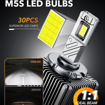 OXILAM D3S D3R 2025 LED Bulbs, 900% Ultra Bright 60W, Pure White 6500K Brighter than Xenon Easy Installation, Plug N-Play Easy Installation, 20 Years Lifespan, No Flicker, Compatibility