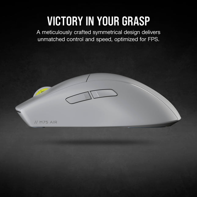 Corsair M75 AIR Ratón Inalámbrico Ultraligero para Juegos FPS – 26.000 PPP – Entrada Ultrarrápida – Forma Simétrica – Compatible con iCUE – PC, Mac – Gris Claro
