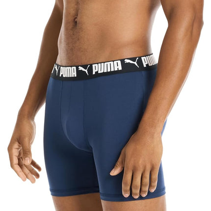 PUMA Men's 4 Pack Active Stretch Boxer Briefs, Blue/Black/Grey, XL