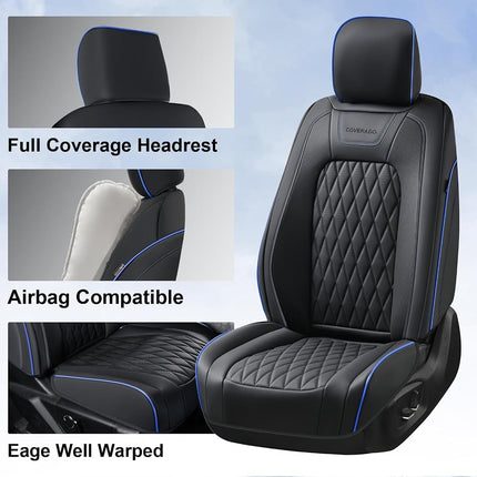 Coverado Leather Seat Cover, Custom Fit for Ford F150 Seat Covers, Ford F150 Truck Seat Covers Waterproof Fit for 2015-2025 F150 & 2017-2025 F250 F350 F450 Blueline - Front Pair
