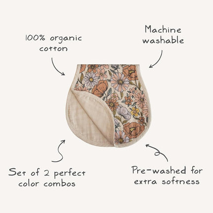 mushie Muslin Baby Burp Cloths | 100% Organic Cotton, Set of 2 (Olive Check/Natural Check), Small, MBC-205