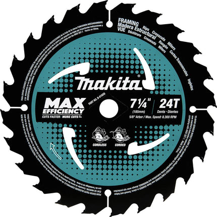 Makita B-61656-3 7-1/4" 24T Carbide-Tipped Max Efficiency Circular Saw Blade, Framing, 3/pk