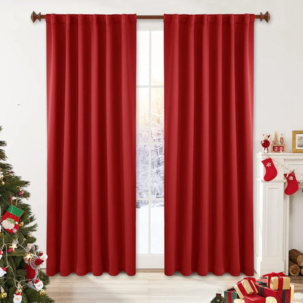 Deconovo Blackout Curtains Back Tab and Rod Pocket, 52x45 Inch, True Red, Thermal Insulated Room Darkening Red Curtains for Kitchen Window