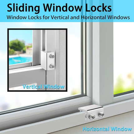 ZRFCXE Window Locks,8 Pack Sliding Window Locks with Key for Vertical & Horizontal Sliding Windows Doors,Easv to Install,Adjustable Security Window Lock for Patio Bedroom Home and Office (Silver)
