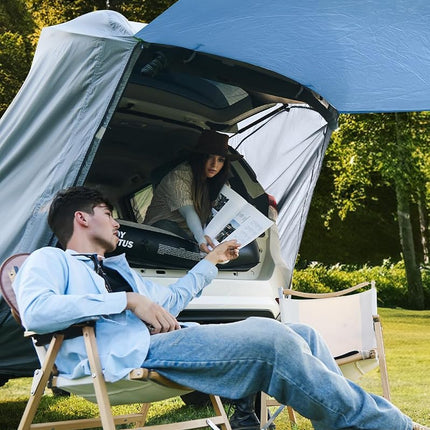 JOYTUTUS SUV Tailgate Tent with Big Awning, Water Resistant SUV Camping Tent with Car Roof Cover, Universal Fit Most Suvs, Car