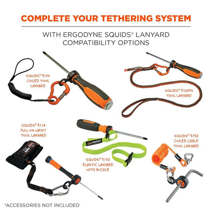 Hand Tool Attachment Slips, Easy Slide On Design, Connects to Tool Lanyards, Squids 3740, Variety Pack, 4-Pack,Black & Orange