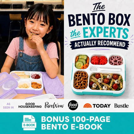 kinsho Bento Lunch Box Kids & Adult: Leakproof Lunch Containers for Boys & Girls with 6 Compartments - School, Daycare, Meal Planning Portion Control Container, BPA-Free Boxes, Utensils | Purple Teal