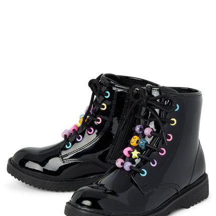 The Children's Place Girls' Lace Up Combat Boot, Black Beaded, 1 Big Kid