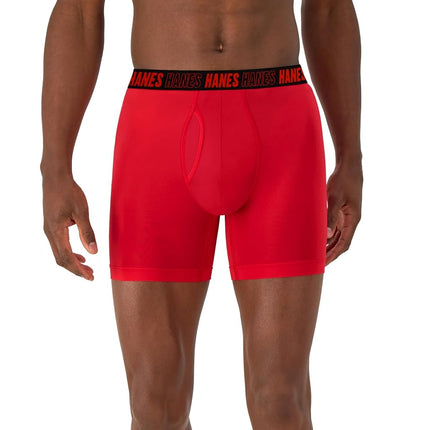 Hanes Men's Moves Performance Boxer Brief, Total Support Pouch, Trunk, and Long Leg, 3-Pack, Red/Grey/Black-Regular-3 Pack, XXL (Pack of 3)