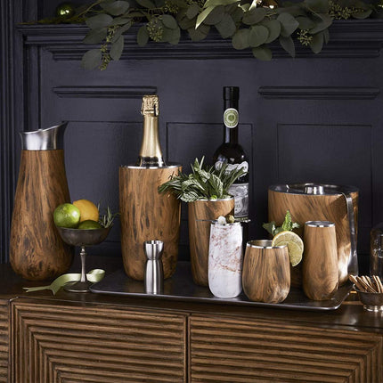 Vaso de vino de acero inoxidable S'well, 266 ml, diseño Teakwood, contenedor con triple aislamiento al vacío que mantiene las bebidas frías por más tiempo, copas sin BPA