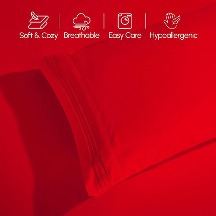 Elegant Comfort Luxurious 1500 Premium Hotel Quality Microfiber Three Line Embroidered Softest 4-Piece Bed Sheet Set, Wrinkle and Fade Resistant, California King, Red