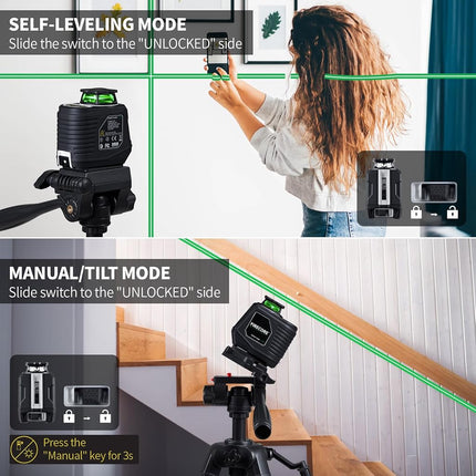 Firecore 360° Laser Level with Tripod, 30m Self Leveling Laser Level Green Cross Line Laser Leveler Tool for Picture Hanging Wall Tile Floor Construction, 1.5m Compact Tripod & Carry Pouch Included