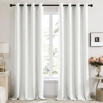 Deconovo Silver or Gold Wave Print Blackout Curtains - Thermal Insulated & Noise?Reducing Grommet Drapes for Bedroom & Living Room?Greyish White/Line?52W x 84L?2 Panels