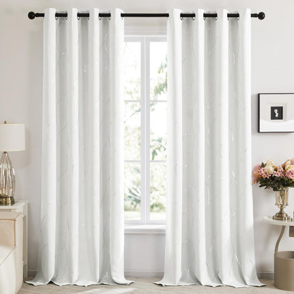 Deconovo Blackout Curtains - Silver Wave Line Print, Thermal Insulated, Noise Reducing, Privacy Drapes for Bedroom & Living Room (52W x 96L Inch, White, 2 Panels)