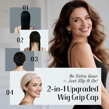 Dreamlover Wide Wig Grip Cap for Glueless Wigs, 2-in-1 Non Slip Wig Caps with Velvet Wig Grip Band for Women, Nude, 1 Piece