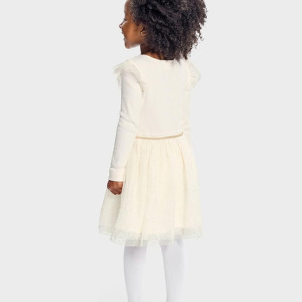 The Children's Place Baby Girls' and Toddler Long Sleeve Dressy Dresses, White Daisy, 3T