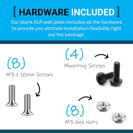 DIYTECH XLR Wall Plate Blank and XLR Panel Combo - Perfect for Professional Audio Setups in Studios, Theaters, and Conference Rooms - Easy to Install and Durable Design (4 Port Black)