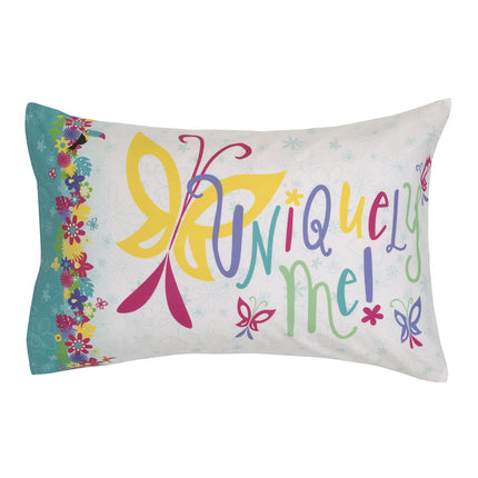 Juego de ropa de cama para niño pequeño de 4 piezas Disney Encanto Tropical Delight con flores y mariposas rosas y aguamarinas - Edredón, sábana bajera, sábana encimera y funda de almohada reversible