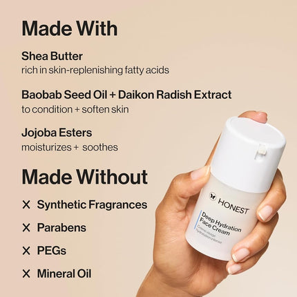 Crème visage hydratation intense Honest Beauty à l'huile de graines de baobab et au beurre de karité | Sans parabènes, testée dermatologiquement, sans cruauté envers les animaux | 50 ml (L'emballage peut varier)