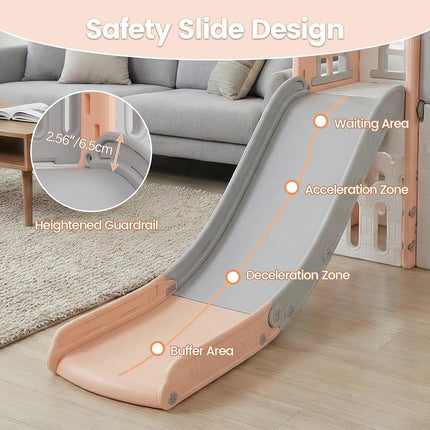 OLAKIDS Toddler Slide, 9 in 1 Kids Indoor Outdoor Playground with Climber Basketball Hoop Telescope Tunnel Corridor Toy Storage Steering Wheel for Boys Girls Aged 1+
