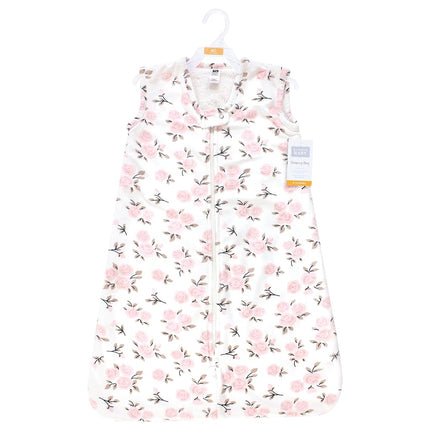 Hudson Baby Infant Girls Plush Faux Fur Sleeping Bag, Wearable Blanket, Neutral Pink Floral, 6-12 Months