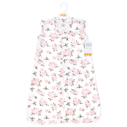 Hudson Baby Infant Girls Plush Faux Fur Sleeping Bag, Wearable Blanket, Neutral Pink Floral, 6-12 Months