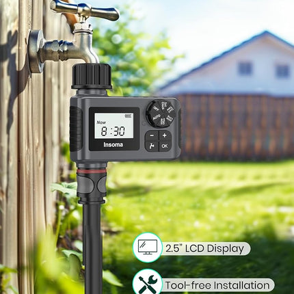 Insoma Outdoor Garden Hose Faucet Timers, Programmable Water Sprinkler Timer with Rain Delay/Manual/Automatic Drip Irrigation and Lawn Watering System for Yard, 1 Outlet