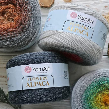 Yarn Art Flowers Alpaca 20% Alpaca 80% Acrylic Weight 8.82oz Length 1028 Yards Multicolor Rainbow Crochet Winter Yarn Weight 2 Sport (407)