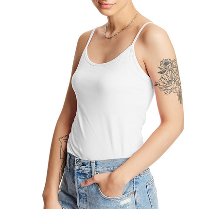 Hanes Women's Stretch Cotton Cami with Built-in Shelf Bra, White, Small