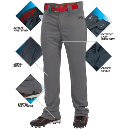 Rawlings Men's Launch Series Baseball Pants | Full Length Semi-Relaxed Fit | Adult Sizes | Solid | Multiple Options, Black, Small