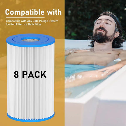 Macaberry 20 Micron 5" x 2.5" Water Filter Replacement Cartridge (8-Pack) Compatible with Any Cold Plunge System, Ice Bath, Ice Pod, Under-Sink Filters