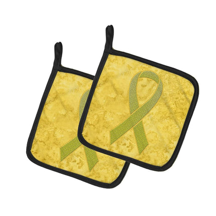 Caroline's Treasures Yellow Ribbon For Sarcoma, Bone or Bladder Cancer Awareness Pair of Pot Holders, 7.5HX7.5W, Multicolor