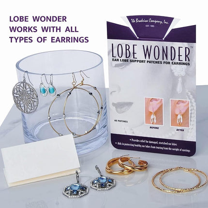 Lobe Wonder - The ORIGINAL Ear Lobe Support Patch for Pierced Ears - Eliminates the Look of Torn or Stretched Piercings - Protects Healthy Ear Lobes from Tearing - 60 Patches - Clear & Latex-Free