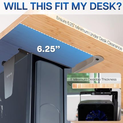 VIVO Adjustable Under Desk and Wall PC Mount, Computer Case Holder with Swivel Action and Secure Locking, Black, MOUNT-PC01