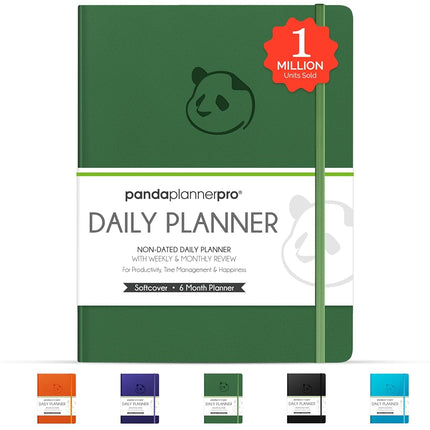 Panda Planner Pro - Best Daily Planner for Happiness & Productivity - 8.5 x 11" Softcover - Undated Day - Guaranteed to Get You Organized - Gratitude & Goals 6 Month Journal (Dark Green)
