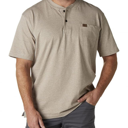 Wrangler Men's Short Sleeve Henley Shirt, Oatmeal Heather, XL