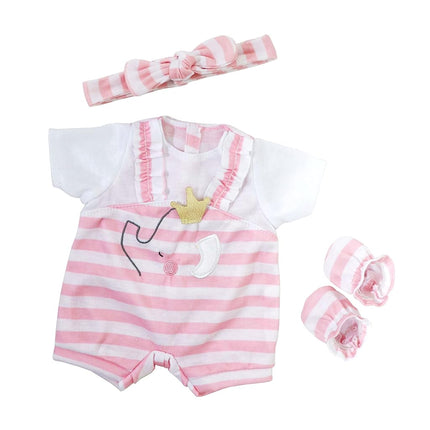 Berenguer Pink Stripes and White Overall Shorts, Headband and Booties.