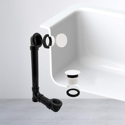 Westbrass 493144H-50 14" SCH. 40 ABS Bath Waste & Overflow Assembly with Tip-Toe Drain Plug and Illusionary Faceplate, White
