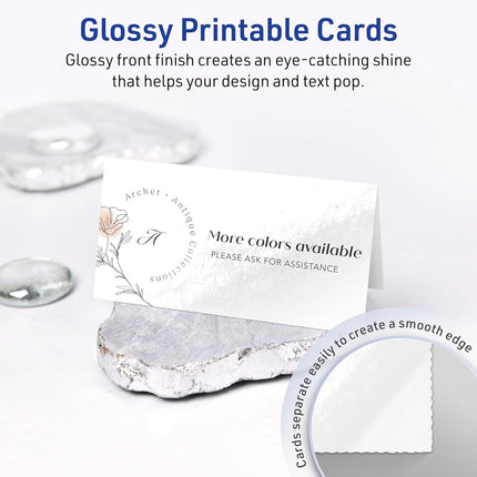 Avery Printable Rectangle Tent Cards with Sure Feed Technology, 2-1/6" x 4", Glossy White Cardstock, Print-to-the-Edge, Laser/Inkjet, 200 Total, Great for Table Talkers, Promotional Signs, and More