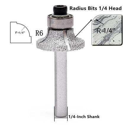 ILOVETOOL Brazed Diamond Radius Bits 1/4 Head Bullnose Profile Wheel 1/4 Shank for Granite Stone
