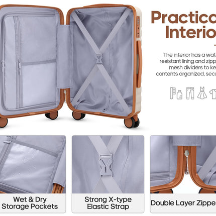 UKEIN Luggage Sets 3 Piece, Carry On Luggage 20In With Spinner Wheels,PC Hardside Suitcase Set with TSA Lock,Durable Carry On Suitcase With Travel Backpack for Men, Beige, 3 piece set (20inch