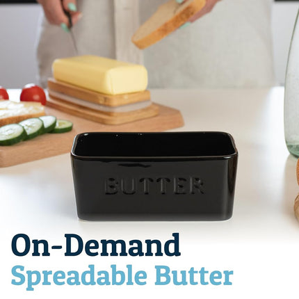PriorityChef Large Butter Dish with Lid for Countertop, Ceramic Butter Container with Airtight Cover, Butter Keeper for Counter or Fridge, Black Butter Holder Storage