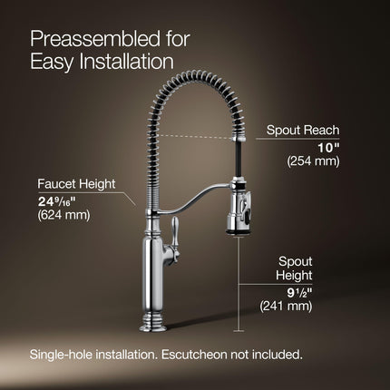 Grifo de cocina semi-profesional extraíble Kohler K-77515-cp Tournant, cromo pulido