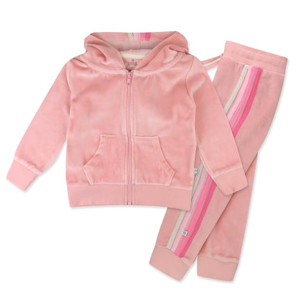 HonestBaby Velour Pullover Hoodie and Zip Front Sweatshirt and Jogger Sweatpants Set Baby, Toddler, Boys, Girls, Unisex, Pink with Stripe, 6-9 Months, Pink with Stripe, 6-9 Months