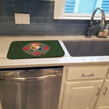 Caroline's Treasures CK1566DDM Welsh Terrier Poinsetta Wreath Dish Drying Mat, 14 x 21", multicolor
